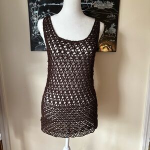 Tahari Dark Brown Crochet Top